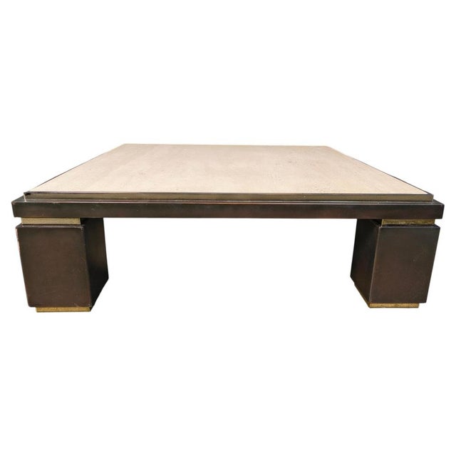 Copper and Travertine Coffee Table from Belgochrom, 1970s For Sale - Image 9 of 9