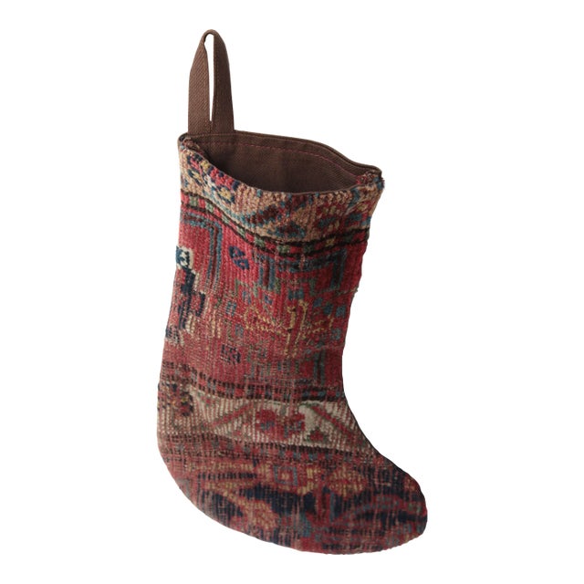 1900s Decorative Handmade Hanging Rug Stocking For Sale