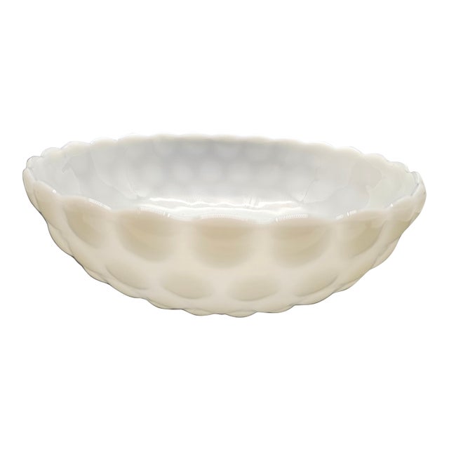 Vintage Anchor Hocking White Milk Glass Bubble Pattern Bowl For Sale