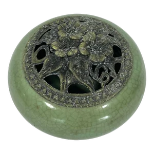 Antique Chinese Celadon Green Crackleware Lidded Decorative Republic Brushwashing Bowl or Catchall