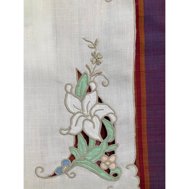 Vintage Hand-Embroidered Linen Placemats- Set of 7 For Sale - Image 4 of 7