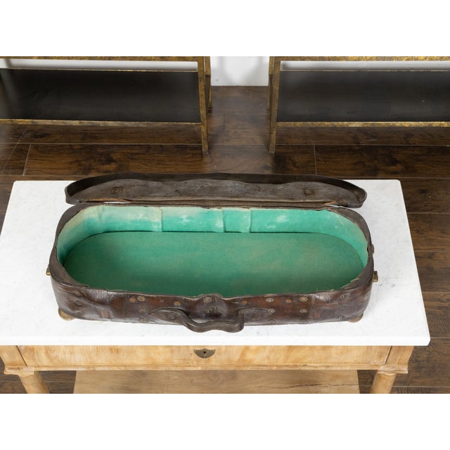 English 19th Century Brown Leather Case with GR Crowned Monogram and Ball Feet For Sale - Image 9 of 12