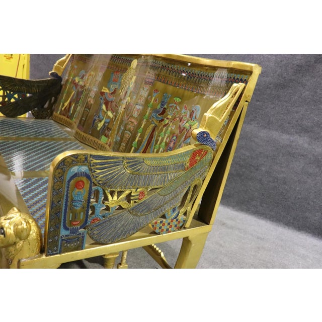 Unique Egyptian Revival Gilded Figural Bench With Carved Lions For Sale - Image 11 of 17