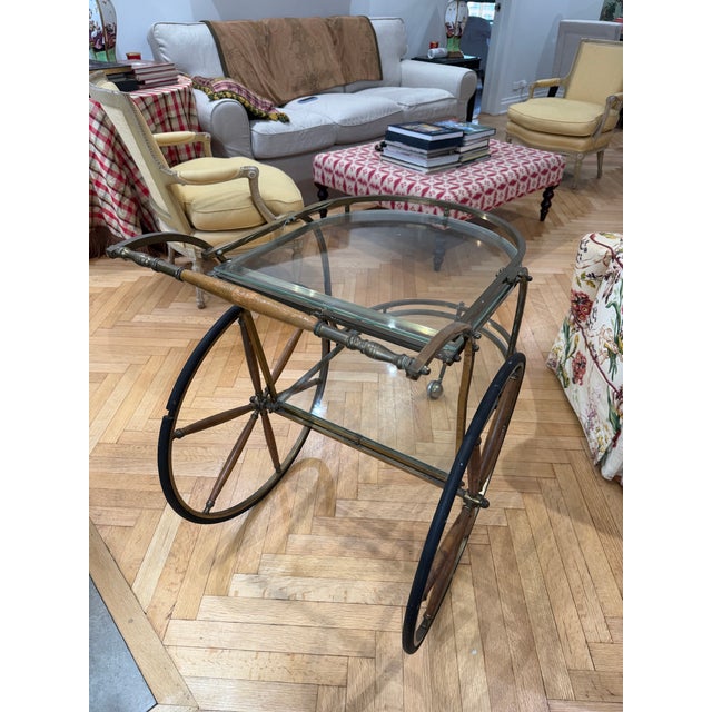 Gorgeous Gold Antique Bar Cart With Wheels For Sale In New York - Image 6 of 7