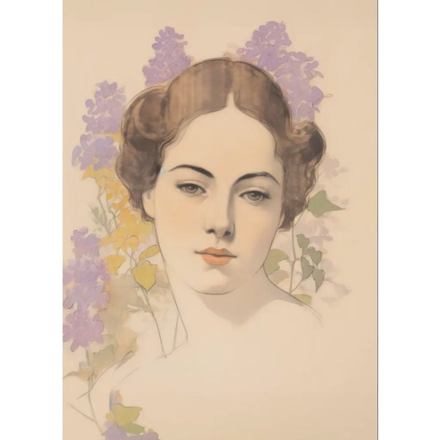 Portrait of a Lady Elegant Muse in Lavender, Subtle Tones, 9"x12" Giclée Print For Sale