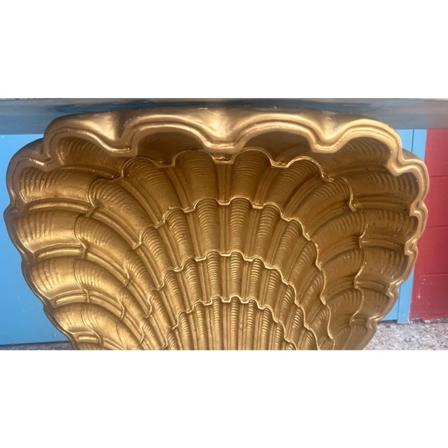 Vintage Hollywood Regency Gilt Scallop Shell Pine & Plaster Console Table For Sale - Image 11 of 11