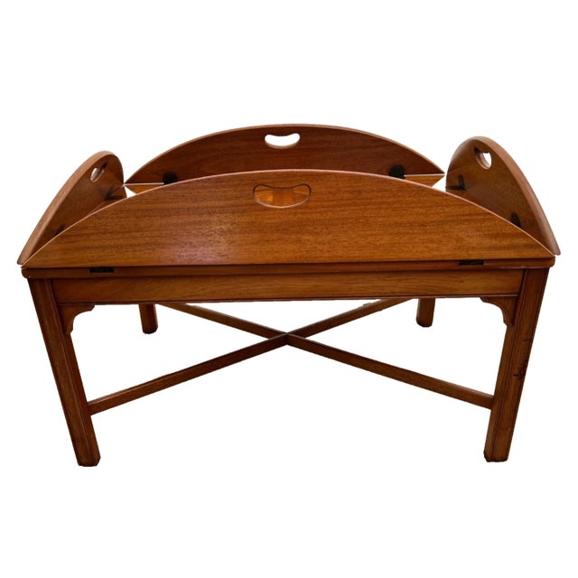 Heritage-Henredon Vintage Heritage Henredon Butler's Tray Oval Cocktail Table Flame Mahogany For Sale - Image 4 of 15