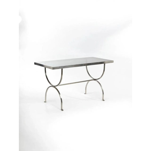 Metal Modernist Brushed Steel and Smoked Glass Console in the style of Maria Pergay, 1970 For Sale - Image 7 of 7