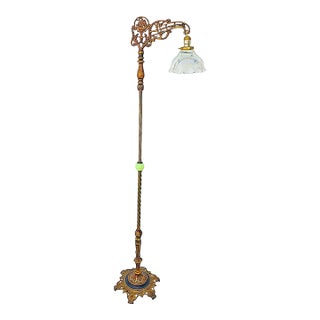 Vintage 1930s Spanish Revival Floor Lamp Akro Agate Uranium Glass, Galleon Ship For Sale