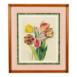 British BBotanical Splendor: A British Watercolor of Tulips