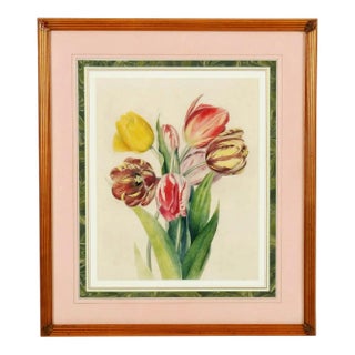 English Botanical Watercolor of Seven Tulips, Flamed and Feathered Florists' Varieties For Sale