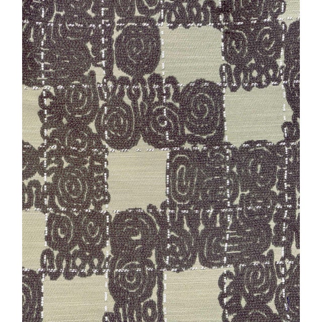 Beautiful heavy polyester upholstery fabric, Valanka by Designtex. Color is dark gray chenille with pale woven sage green....