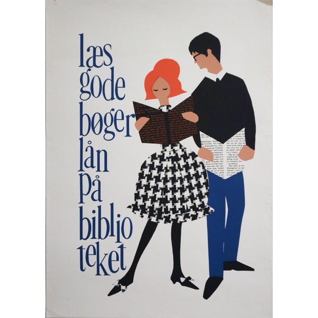 1960s Danish Library Poster - "Læs Gode Bøger Lån På Biblioteket" (Read Good Books, Borrow From the Library) For Sale - Image 6 of 6