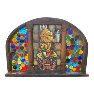 1930s Stained Glass Roundel Window Featuring Oktoberfest Lion For Sale