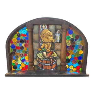 1930s Stained Glass Roundel Window Featuring Oktoberfest Lion