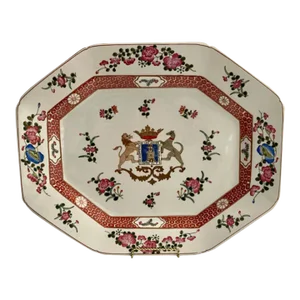 Mid 20th Century Hand-Decorated Chinese Porcelain Large Copy Armorial Platter