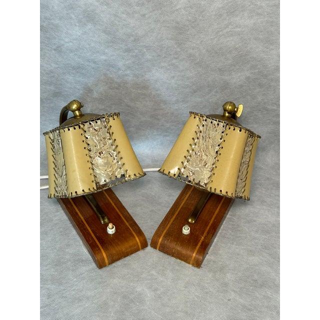 Mid-Century Table Lamps with Wooden Bases, 1950s, Set of 2 For Sale - Image 13 of 14