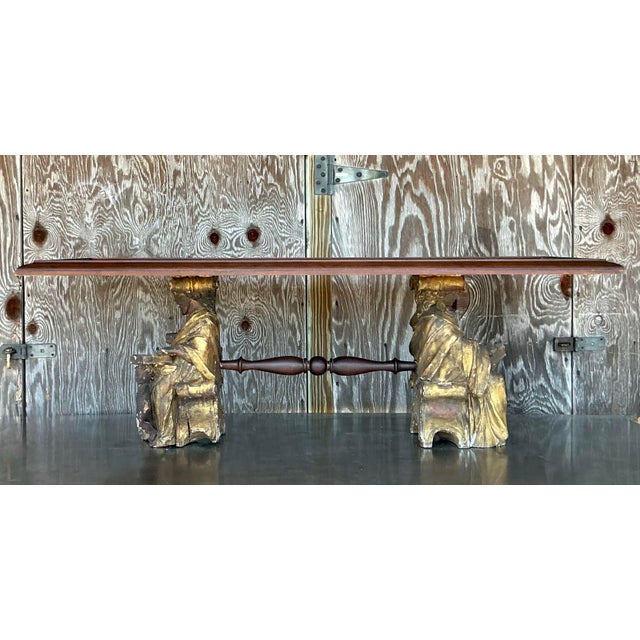 Early 20th Century Vintage Boho Carved Angel Coffee Table For Sale - Image 5 of 12