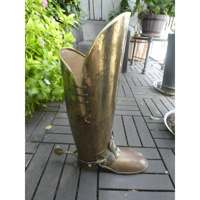 English Vintage English Brass Boot Umbrella Stand For Sale - Image 3 of 10