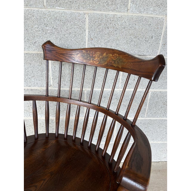 Wood Hitchcock New London Model Oak Paint Decorated Arm Chairs - A Pair For Sale - Image 7 of 11