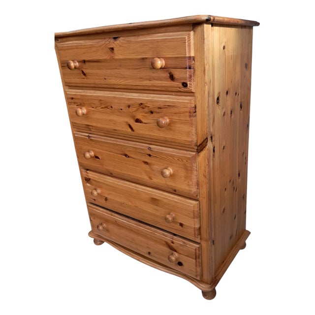 Vintage Pine Tallboy Chest of 5 Drawers, 1980s For Sale