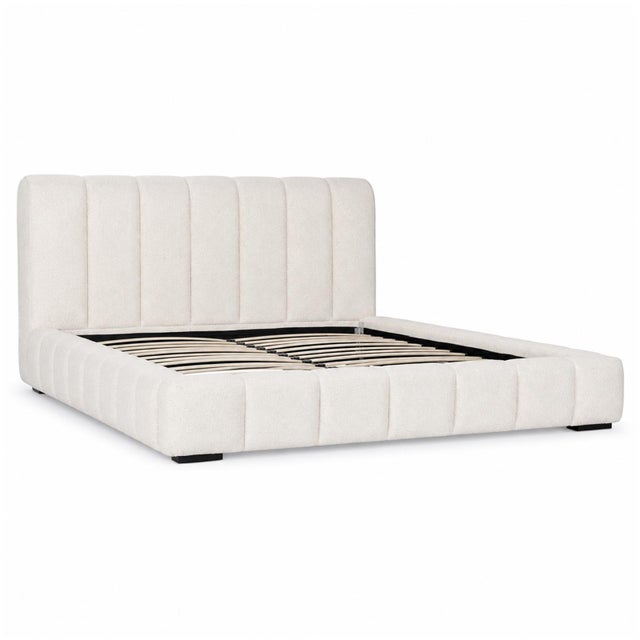Soft micro boucle upholstered king size bed frame in a fresh modern ivory tone. Beautiful in a variety of interior styles...