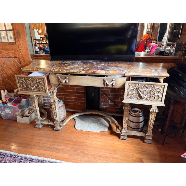 Selling this Antique Breche de Vendome Marble Console Table. This unique piece features a rare pink and orange Breche de...