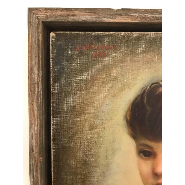 Wood Portrait of Boy in Blue Argyle Sweater Oil Painting by Robert Rukavina For Sale - Image 7 of 13