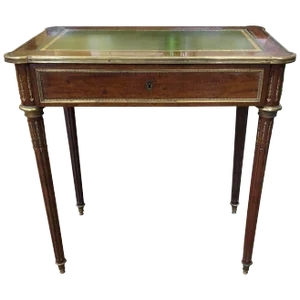 20th Century Louis XVI Style Brass Inlaid Mahogany Desk