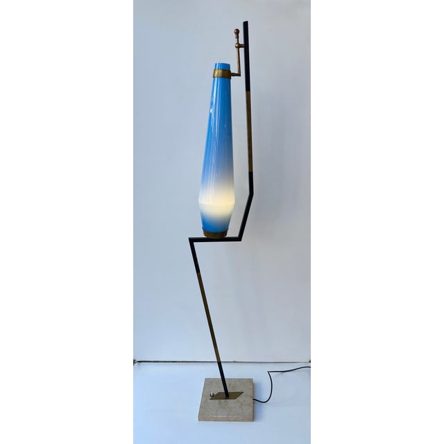 Rare Mid-Century Modern Space Age sculptural floor or reading lamp in brass, black painted lacquered metal, marble base...