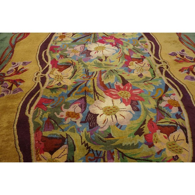 Bronze Extraordinary Gold Bronze Color With Special Flower Design Chinese Art Deco Rug For Sale - Image 8 of 11