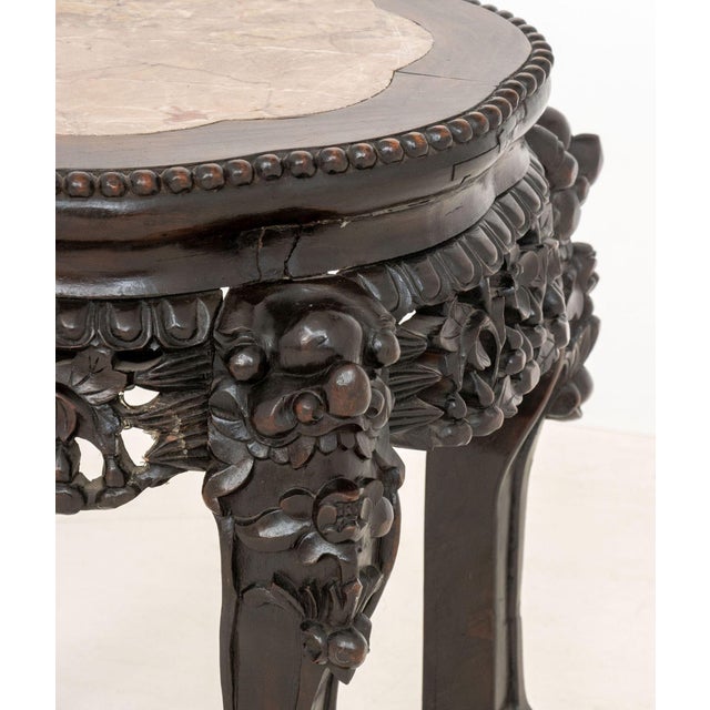 Chinese Chinese Red Marble Inset Hongmu Low Pedestal Table For Sale - Image 3 of 6