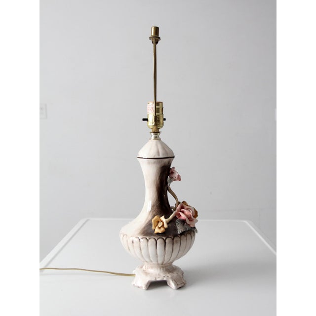 Cream Mid 20th Century Italian Capodimonte Porcelain Floral Lamp For Sale - Image 8 of 13