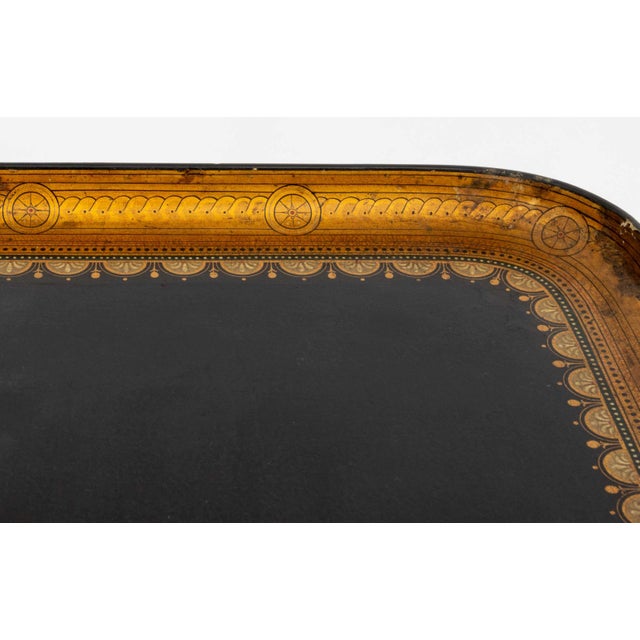 Regency Style Black With Gilt Geometric Design Lacquered Wood Tray Table For Sale - Image 9 of 12