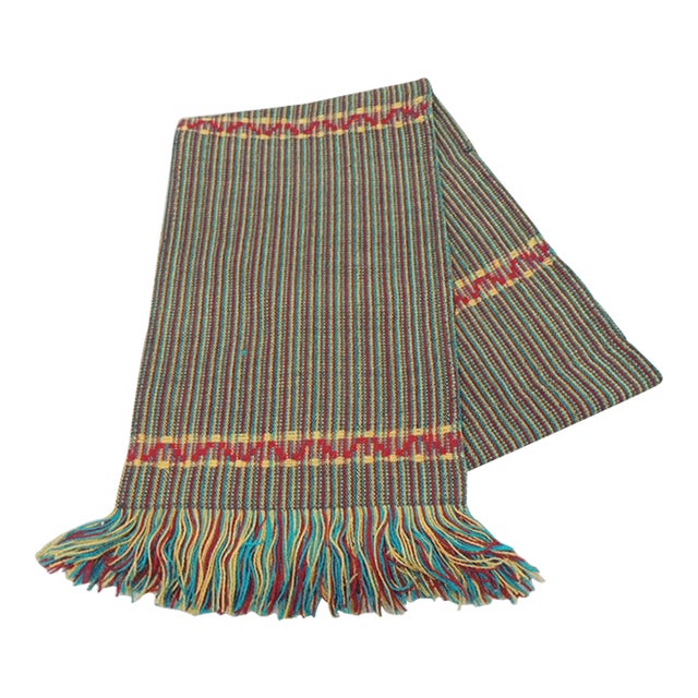 Vintage Green and Red Woven Moroccan Sash Textile With Fringes For Sale