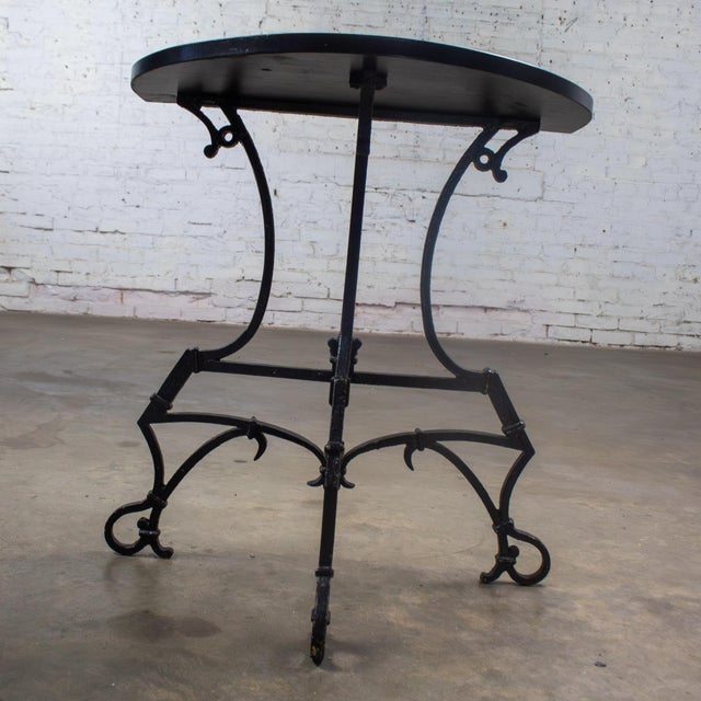 Early 20th Century Art Deco Italianate Demilune Table Black Painted Hand Wrought Iron Base For Sale - Image 11 of 18