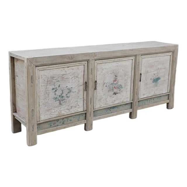 Antique Chinese Painted Elm Cabinet For Sale