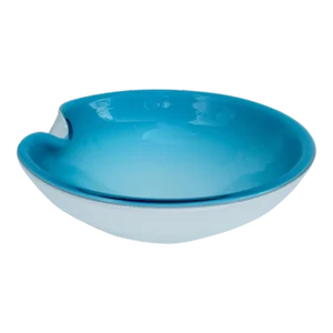 C.1960's Italian Alfredo Barbini Hand-Blown Murano Catchall, Decorative Bowl - Cerulean Blue Azure With White Outer Casing