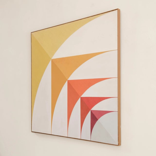 Graphic hardline painting by Tucson artist Martha Willis Breeden, framed oil on canvas in original vintage condition,...