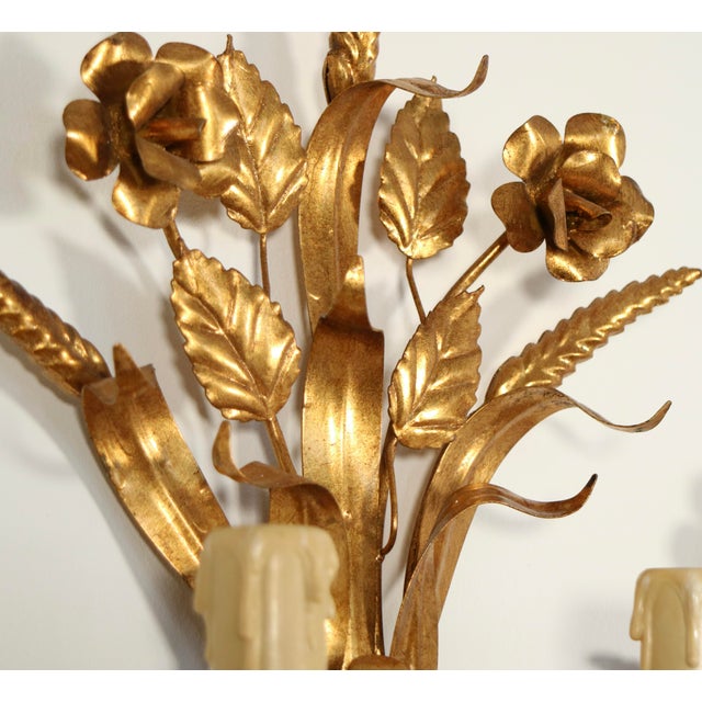 Mid-Century Modern Italian Wheat Tole Sconces , a Pair For Sale - Image 3 of 8