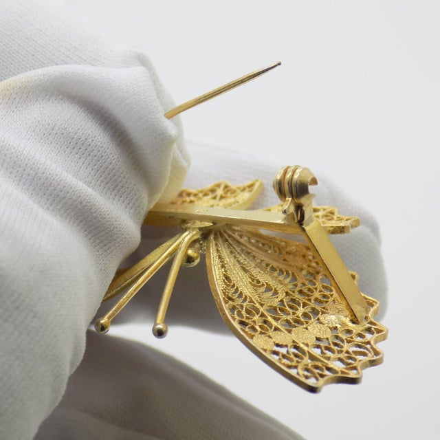 Vintage Italian Gilded Silver 800 Filigree Butterfly Brooch, Genoa, 1970s For Sale - Image 6 of 11