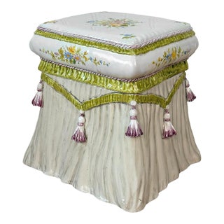 Vintage Italian Majolica Porcelain Ottoman Garden Stool For Sale