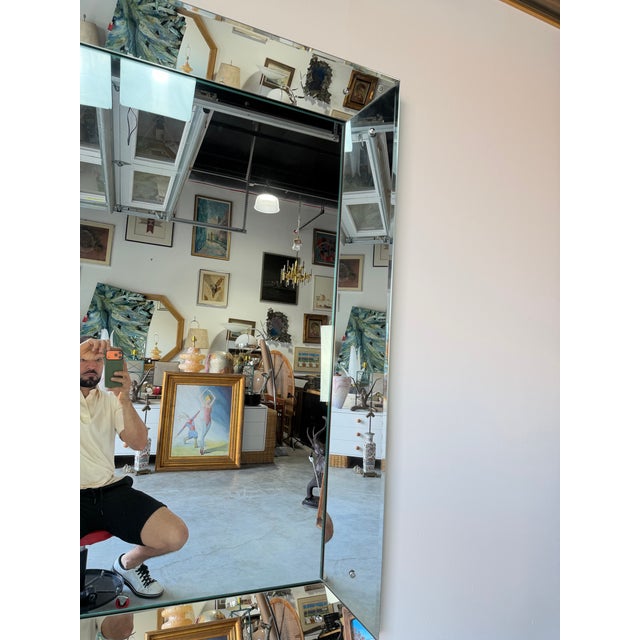 Glass Large 1960’s Vintage Hollywood Regency Style Beveled Glass Wall Mirror For Sale - Image 7 of 12