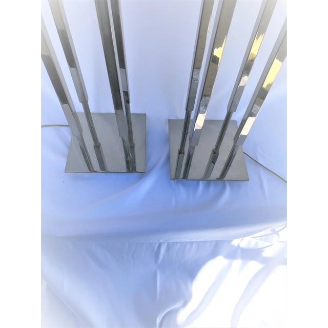 Silver Art Deco Design Table Lamps - a Pair Hi-Pol Nickel ,Double Sockets For Sale - Image 8 of 9