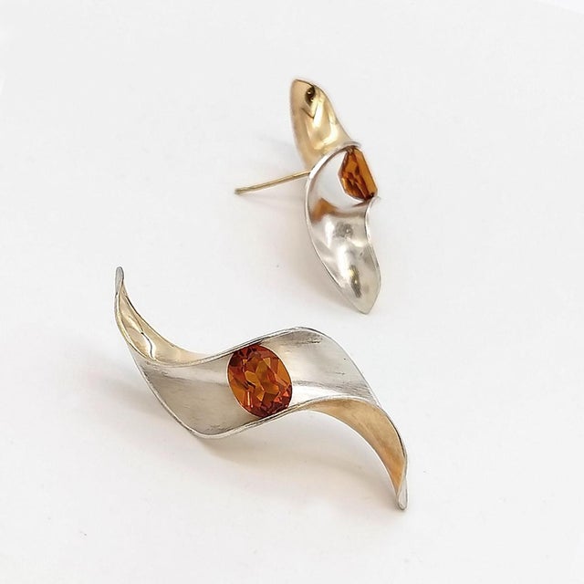 Vintage Modernist Gold & Silver Earrings, Gerhard Herbst