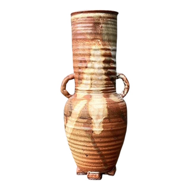 Vintage Original Studio Pottery Ribbed Vase For Sale