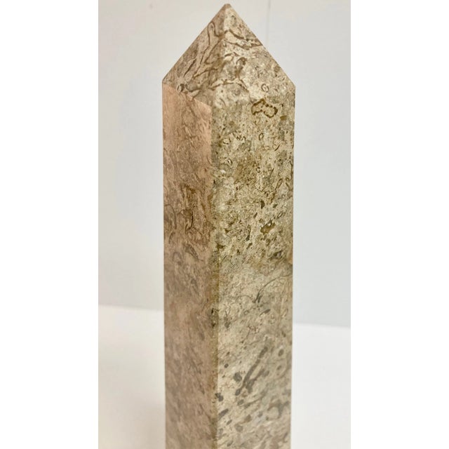 Vintage French Art Deco Fossil Marble Obelisk For Sale - Image 4 of 5