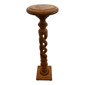 Vintage Plant Stand Tall Table Barley Twist Pedestal Column Round Top Walnut