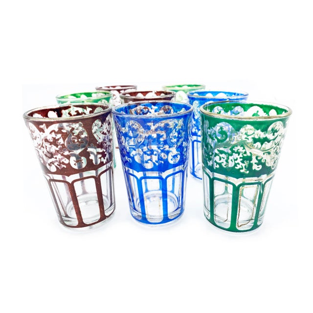Mid-Century Modern Vintage Colorful & Gold Gilt Moroccan Glassware Set - 8 Pieces For Sale - Image 3 of 4