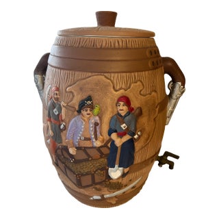 1970s Mid-Century Modern Ceramic Pirate Barrel Beverage Drink Dispenser For Sale